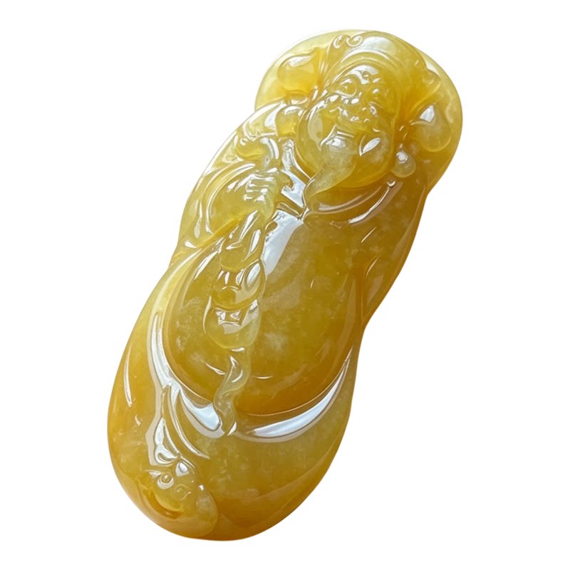 翠贵人冰糯种黄翡财神如意吊坠