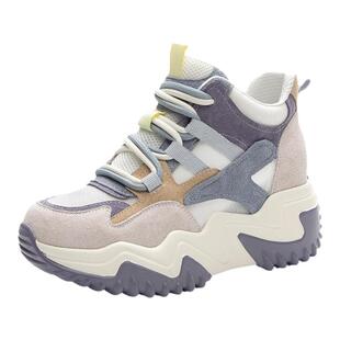 雨土真皮老爹鞋子女2024春秋新款厚底增高轻便休闲百搭小白运动鞋