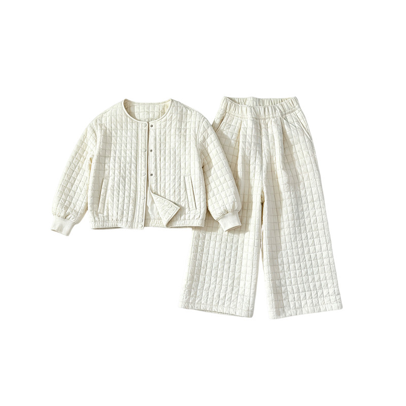 韩系女童泡芙格棉服套装2026冬季中大童女孩时髦轻薄棉服阔腿裤子