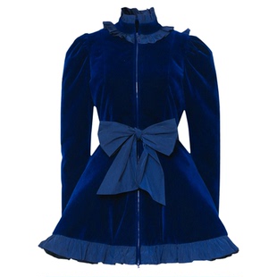 2025冬新款千金小香风蝴蝶结立领喇叭袖收腰木耳边哑光丝绒羽绒服