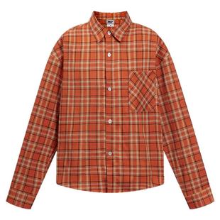 NELY小尼力美式复古橙色格纹长袖衬衫宽松休闲情侣慵懒衬衣男女潮