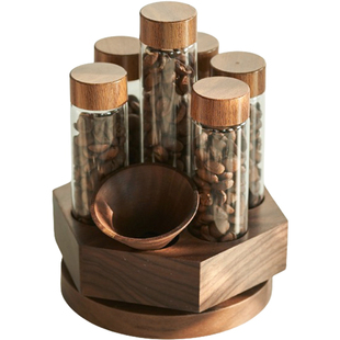 肆月咖啡豆分装试管收纳咖啡密封储物罐胡桃木玻璃展示架闻香瓶