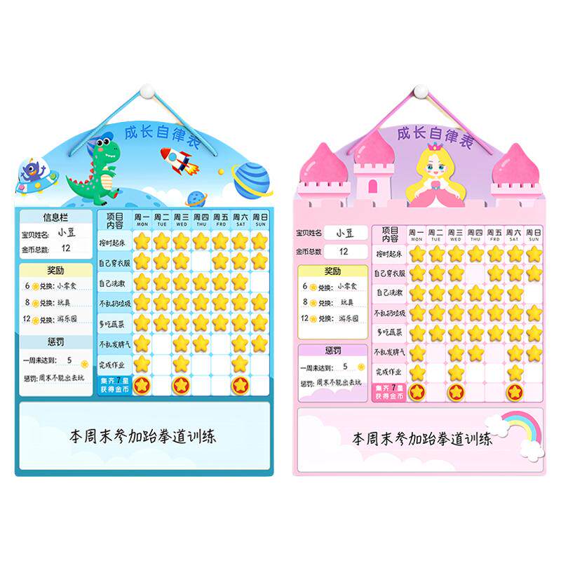 儿童成长自律表奖励孩子的积分卡贴纸记录学习计划表暑期墙贴榜暑假好习惯养成宝宝幼儿小红花打卡假期家庭版