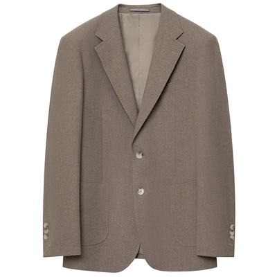 JDV卡其色平驳领男士单排扣西装