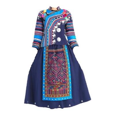 传统哈尼族生活装刺绣粗布演出服