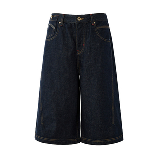 SMIIILE复古原牛做旧纯棉七分牛仔裤女低腰夏季宽松显瘦阔腿短裤