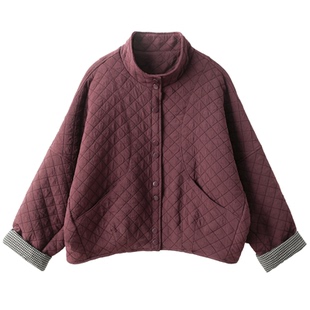 孔雀飞飞 专柜品质 2025冬装新款韩版大码遮肉复古休闲菱形格外套