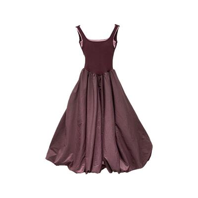 甜辣大裙摆拼色带胸垫露背连衣裙