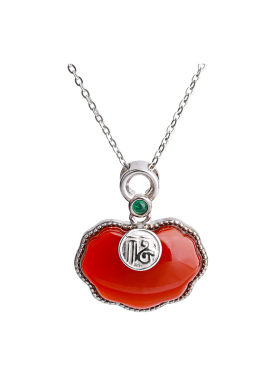 瑙S925银如意锁福字项链