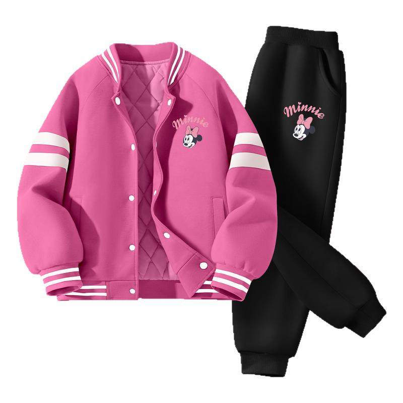 迪士尼女童加绒套装2025新款加厚休闲运动服女孩漂亮儿童冬装外套