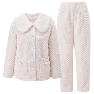 商场同款 MYBODY冬季新款睡衣女款毛绒绒娃娃领可外穿家居服套装