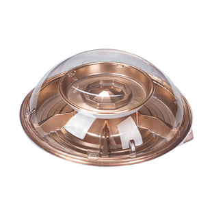 高档金色圆形双层六分格果切包装盒一次性水果拼盘蛋糕寿司打包盒