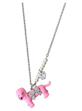 可爱腊肠狗珍珠轻奢小众精致项链