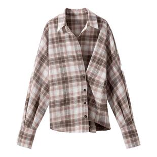 【风格自成】精梳棉磨毛 不对称设计格纹衬衫+A字格子半裙套装