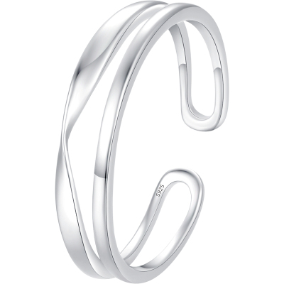摩典925银双层光面可调节戒指女