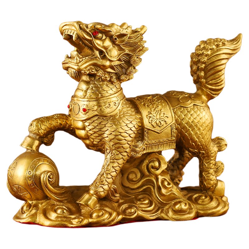 铜戏珠送子麒麟小摆件一对铜麒麟