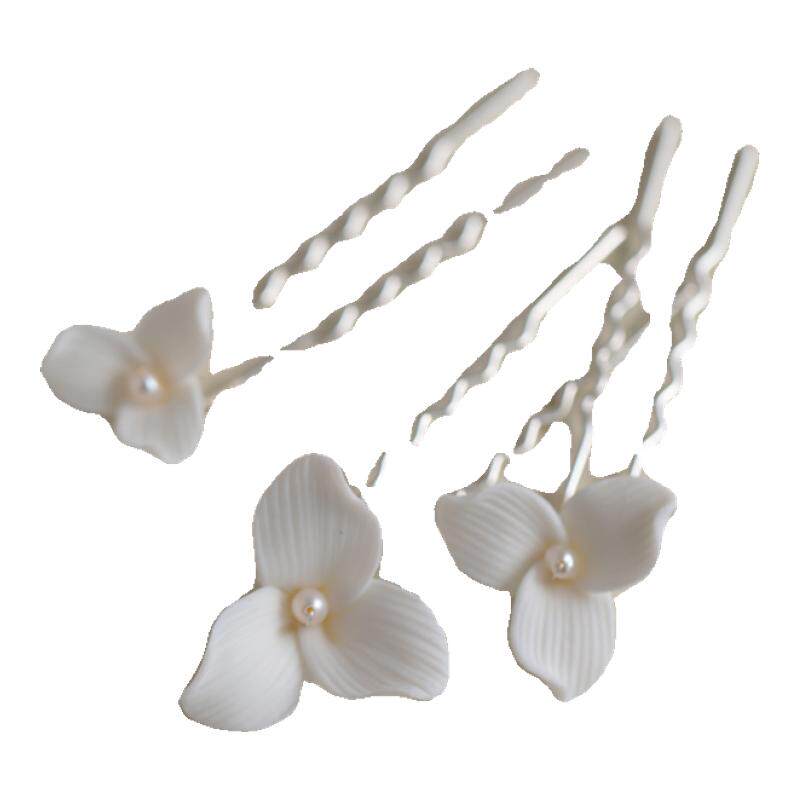 欧式简约玉兰花陶瓷花朵白色气质发梳发叉发簪新娘头饰摄影配饰