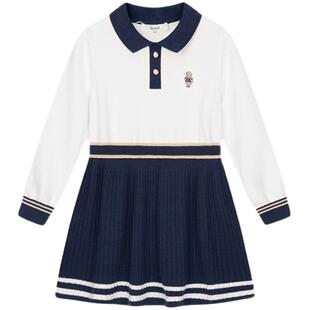 水孩儿童装连衣裙女童新年红长袖裙子女大童学院风长袖连衣裙外穿