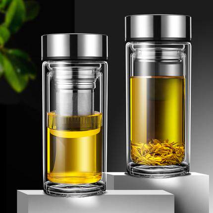 超大容量双层玻璃杯耐高温大号泡茶水杯子男士款1500ml毫升微保温