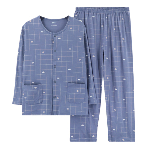 中老年男长袖全棉开衫家居服套装