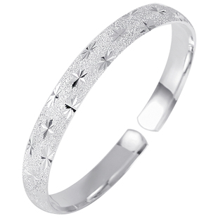 满天星银手镯9999纯银手镯女年轻款足银镯子磨砂宽面心经开口手环