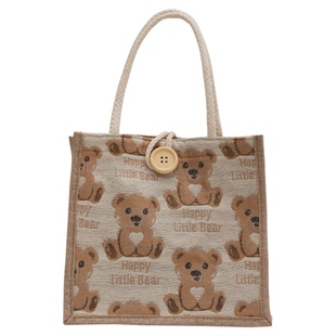 麻布包包手提包2024新款大容量小熊托特包帆布手提袋上班通勤拎包