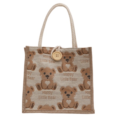 麻布包包手提包2024新款大容量小熊托特包帆布手提袋上班通勤拎包