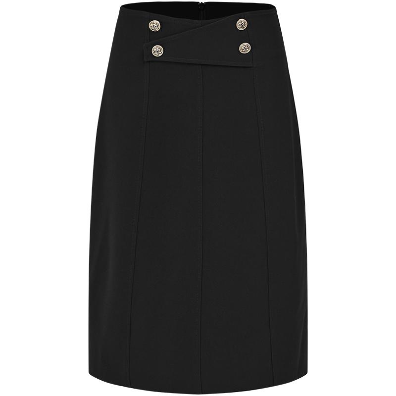 曼德诗高腰半身裙2025秋季新款纯色A字裙气质五分裙