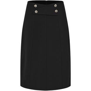 曼德诗高腰半身裙2025秋季新款纯色A字裙气质五分裙