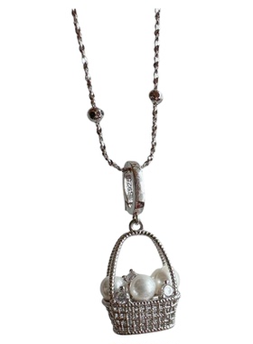 astudio纯银珍珠编织花篮项链女