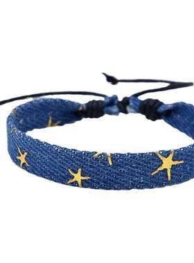 简约时尚牛仔布编织手链原创手工