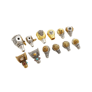 18K六字真言古银金刚塔头隔珠兽面三通diy文玩手串古玩串饰品配件