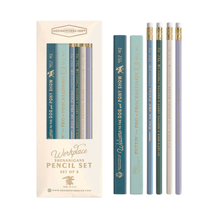 美国DESIGNWORKS INK铅笔套装带橡皮头HB6支组合装烫金印字学生