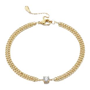 FIICCI菲伊奇 30分天然钻石18K黄金古巴链手链双排侧身链钻石手链