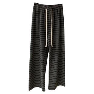 设计感条纹撞色加绒直筒裤女2025秋冬新款宽松休闲长裤百搭阔腿裤