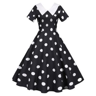 原创糖果色学生开场伴舞波点连衣裙大摆短袖翻领复古年代感表演服