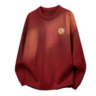 NN真维斯毛衣男款冬季新款马年本命年酒红色圆领毛衫青少年针织衫