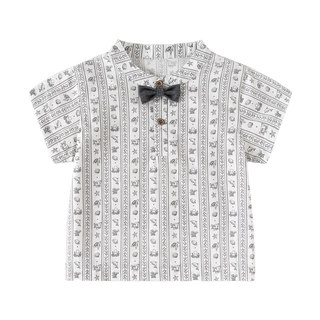 Oak mont男童短袖衬衫纯棉A类衣服宝宝周岁礼服洗水满印花衬衣
