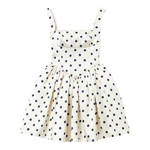 self-portrait 2025春夏白点阵圆点复古波点缎面吊带连衣裙