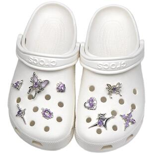crocs洞洞鞋配饰个性diy高级感水钻合金紫罗兰色系鞋花装饰扣配件