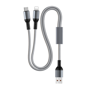 66W尼龙一拖二快充数据线适用于苹果华为安卓Typec加长车载二合一充电线