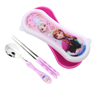 韩国进口学生不锈钢餐具套装带盒带盖叉勺筷盒子套装便携调羹正品