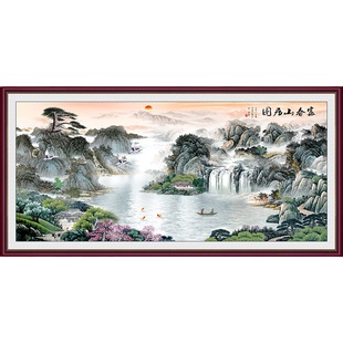 国画富春山居图壁布自粘山水画墙贴客厅沙发背景墙装饰画2025新款