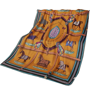 2024新款大牌爱马系列时尚高端宫廷马羊羔绒毯子盖毯沙发毯子双层