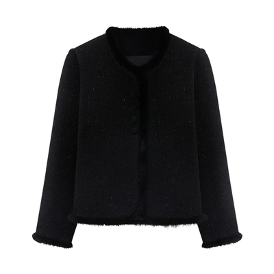 亮丝水貂毛包边拼接厚款外套女