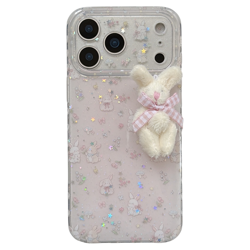 jze韩系ins粉色碎花立体可爱兔子适用苹果17ProMax手机壳iphone15新款16pro少女13双层15pro全包14防摔手机套