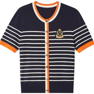 【春夏主推】诗篇专选学院徽章圆领撞色边条纹短袖针织衫夏