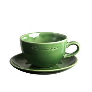 复古绿瓷咖啡杯套装绿釉陶瓷卡布奇诺杯绿色法式拉花大口杯 230ml