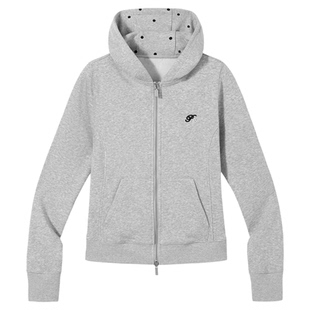 PSO Brand女装波点连帽修身灰色卫衣女款小个子休闲上衣拉链外套