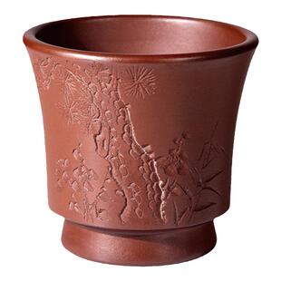 宜兴紫砂杯纯手工刻绘岁寒三友主人杯单杯功夫茶具复古品茗杯茶盏